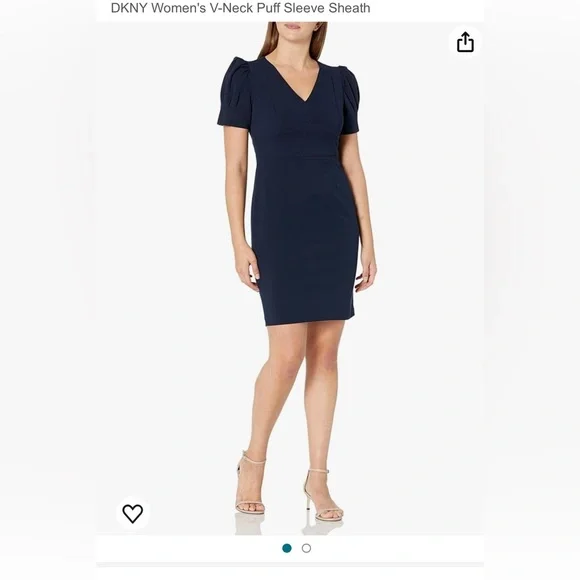 Dkny Stretch V-Neck Puff Sleeve Sheath Dress, Womens, 16, Midnight